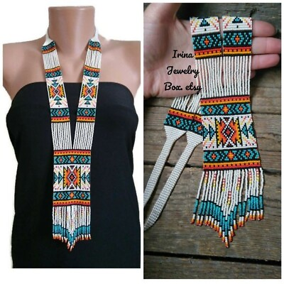 #ad Handmade Necklace Seed Bead Boho American Style Native Beaded Multi Strand $24.91