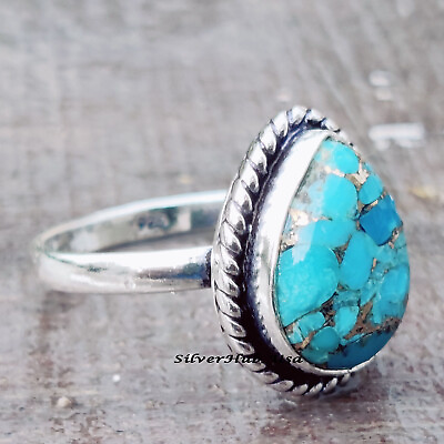 #ad Blue Turquoise 925 Sterling Silver Christmas Gift Ring Jewelry All Size EC 727 $15.13