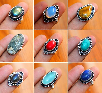 #ad Sale Women Amazonite amp; Mix Gemstone Ring Silver Plated Adjustable Ring Lot $350.00