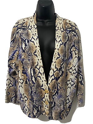 #ad Chicos Cardigan Sweater Snake Print 3 Button Long Sleeve Blazer Animal Size 1 $10.56