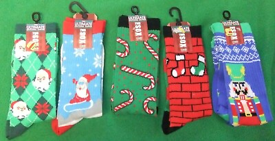 #ad NWT Men#x27;s 1 Pair Holiday Socks Asst Patterns Casual Santa Candy Cane Nutcracker $2.99