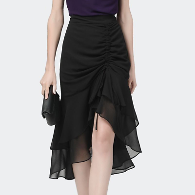 #ad Women Chiffon Skirt High Waist Slit Fishtail Skirt Irregular Half Dress Elegant $23.55
