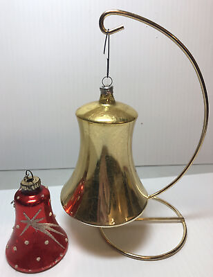 #ad 2 Antique Red Gold Mercury Gold Colored Bell Clapper German Christmas Ornament $29.99
