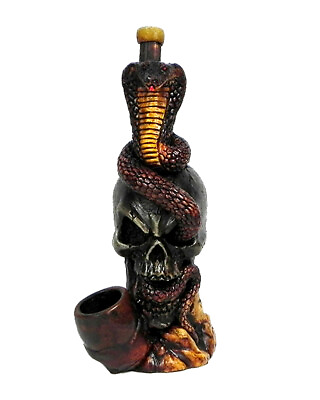 #ad Black Skull with King Cobra Snake Handmade Tobacco Smoking Hand Pipe Death Goth $22.99