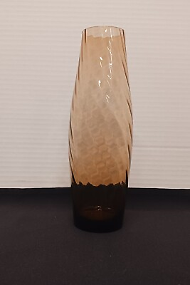 #ad Vintage Art Glass Torpedo Shaped Vase Smokey Amber 8 1 2quot; Tall $15.95