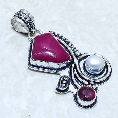 #ad Ruby Pearl Gemstone Handmade Ethnic Silver Jewelry Pendant 2.1quot; PRJ14421 $9.49