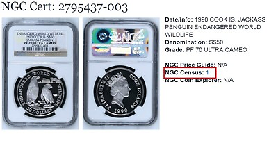 #ad 1990 COOK ISLANDS SILVER JACKASS PENGUIN SILVER NGC PCGS ANACS PF 70 wildlife $445.76
