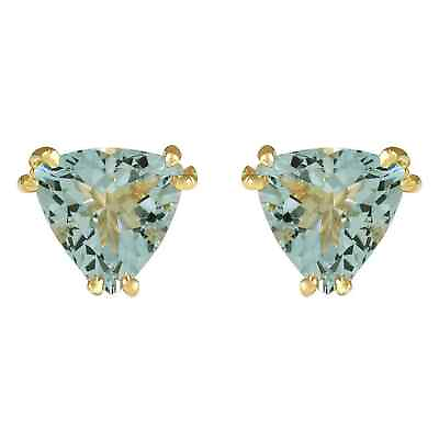 #ad Natural Trillion Cut Aquamarine Stud Earrings 14k Yellow Gold Plated $62.00