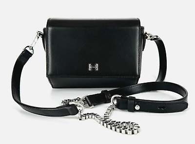 #ad Halston Heritage New Auth Black Leather Chain Leather Shoulder Bag Crossbody $97.00