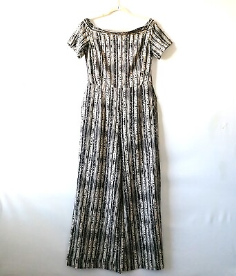 #ad Cato Womens Multi Off The Shoulder Wide Leg Boho Striped Jumpsuit Size 10 $19.95