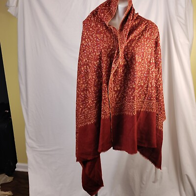 #ad Orangish Red Stole Dupatta Floral Design and Initials Approximately 39quot; x 79quot; $7.99