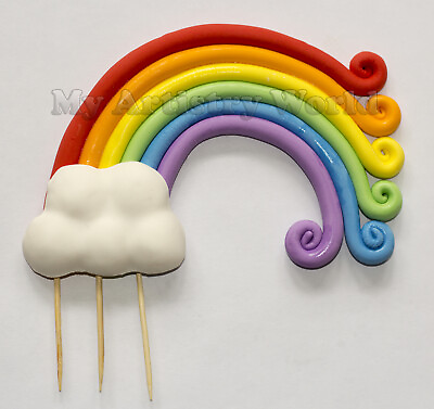 #ad Edible 3D fondant Rainbow with a cloud cake topper. $15.00