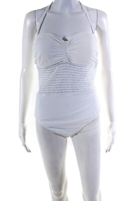 #ad Bleu By Rod Beattie Womens Solid Net Cutout Swimsuit White Size 12 $40.81