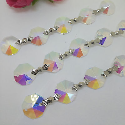 9FT Crystal AB Iridescent Chandelier Beads Octagon Chain Prisms14mm Sliver Pins $21.04