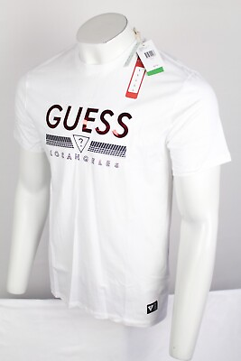 #ad Guess Jeans Men#x27;s T Shirt Koda Logo Crew Embossed Short Sleeve White Red $25.19