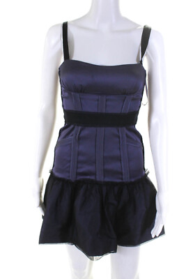 #ad BCBG Max Azria Womens Layered Back Zip Sleeveless Drop Waist Dress Purple Size 0 $40.81