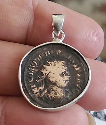 #ad Roman coin pendant Antique geniune Roman coin in sterling silver frame V1371 $64.99
