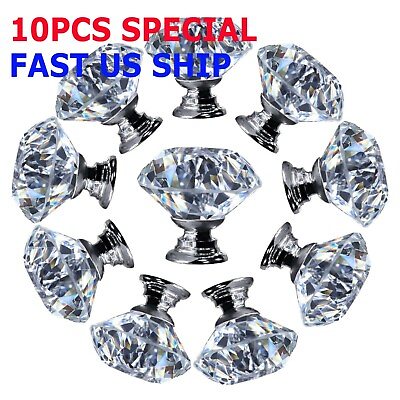 #ad 10Pcs Crystal Glass Cabinet Knob Diamond Shape 30mm Drawer Cupboard Handle Pull $9.95