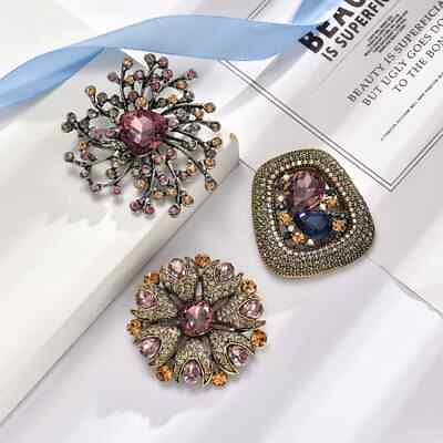 #ad High Quality Round Luxury Full of Crystal Rhinestone Brooch Vintage Jewelry Pins $6.39