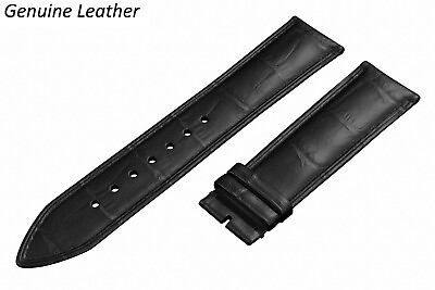 #ad Genuine Leather BLACK Strap For TIMEX Watch Band Buckle Clasp 12 24mm Mens GBP 6.95