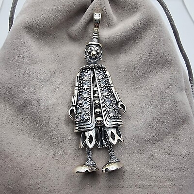 #ad Joker Doll Clown Pendant Crystal Embellished Whimsical Charm Sterling Silver 925 GBP 72.88