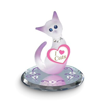 #ad Glass Baron I Love Cats Pink Cat Glass Figurine $37.80