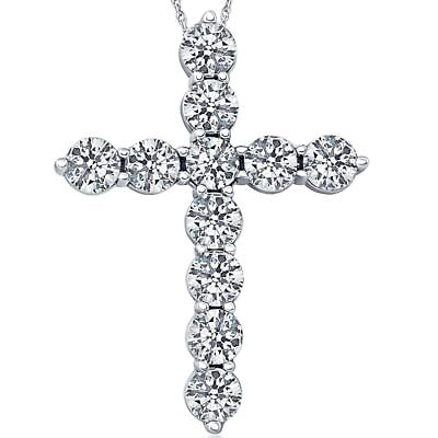 #ad VS 3 Carat ctw Diamond Cross Pendant 14k White Gold Necklace Lab Grown $1299.99