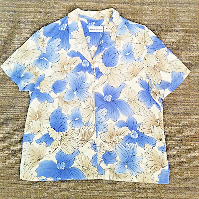 #ad Alfred Dunner Women#x27;s Floral Button Up Shirt Blue White Vintage Textured Size 16 $9.99