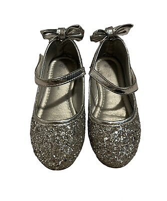 #ad Princess Kids Glitter Pendant Bowknot Crystal Children Shoes Girls Size 8 ￼silve $15.00
