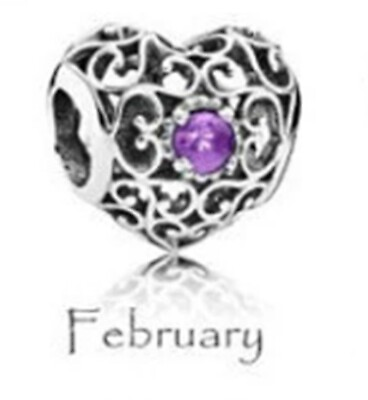 #ad New Pandora Signature Heart Birthstone February Sterling Silver Charm $27.99