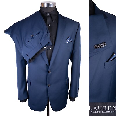 #ad Ralph Lauren Mens Suit 2 Piece Set Size 46R Jacket Blazer Pants 38X28.5 2 Button $119.75