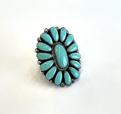 #ad Native American Sterling Silver and Turquoise Cluster Ring $450.00