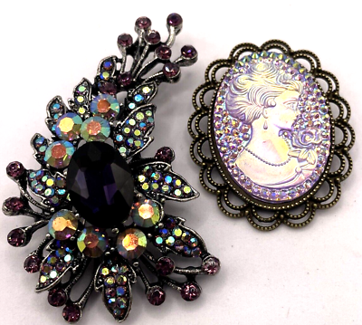 #ad New Rhinestone Cameo Brooch Lot Classy Vintage Style Jewelry Glass Stones $15.38