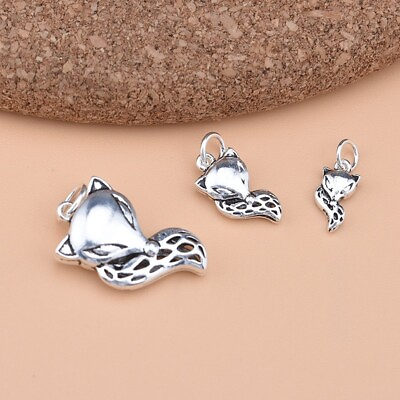 #ad 925 Sterling Silver Fox Charm Bracelet Necklace Small Pendant DIY 2 Sided $3.39