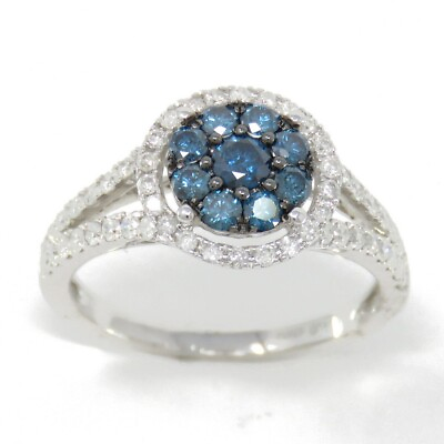 #ad NYJEWEL 14K White Gold 1ct White amp; Blue Diamond Ring $899.00