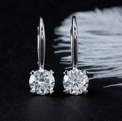 #ad 4Ct Round Cut Lab Created Diamond Drop Dangle Earrings 14K White Gold Plated $69.99