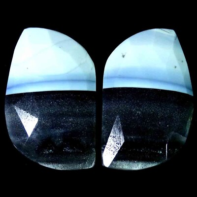 #ad 53.95Cts. 20X35X6mm 100% Natural Blue Opal Fancy Cut Cab Matched Pair Gemstone $5.99