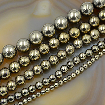 #ad Natural Pyrite Hematite Round Gemstone Beads 15.5quot; 2mm 3mm 4mm 6mm 8mm 10mm 12mm $5.98