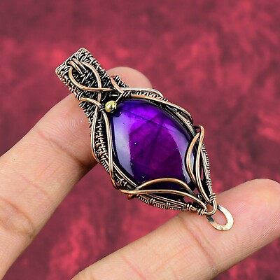 #ad Purple Fire Labradorite Pendant Copper Wire Wrapped Jewelry Gemstone Pendant $28.20