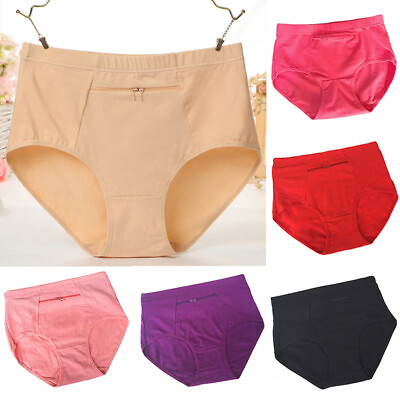 #ad Womens Cotton Briefs Panties With Zipper Pocket High Waist Underwear Knickers AU $4.99