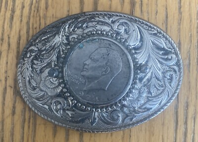 #ad Vintage Montana Silversmiths Belt Buckle With Silver Dollar 1974 Coin $69.95