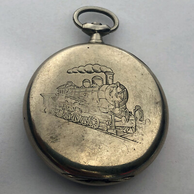 #ad Rare Swiss ANTIQUE CASE Pocket watch OMEGA locomotive Open Face $199.00