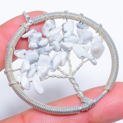 #ad Natural American Howlite Silver Tree Life Jewelry Pendant 2.2quot; M1419 $12.60