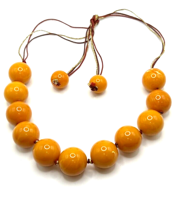 #ad Vintage Egg Yolk Butterscotch RESIN Beads Necklace On Cord 106gr JCS $45.00