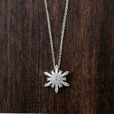 #ad 1.00 Ct Simulated Diamond Snowflake Pendant Necklace 925 Silver Gold Plated $100.74