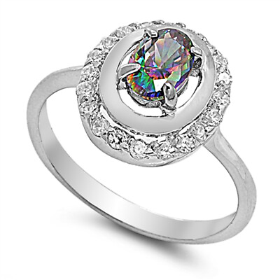 #ad Rainbow CZ Modern Deco Elegant Ring .925 Sterling Silver Band Sizes 5 10 $15.99