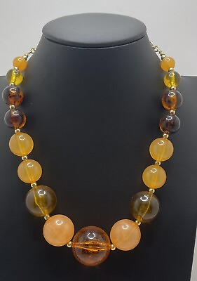 #ad Chunky Fall Colored Round Beaded Gold Tone 18quot; Necklace Fashion Jewelry Unmarked $5.99