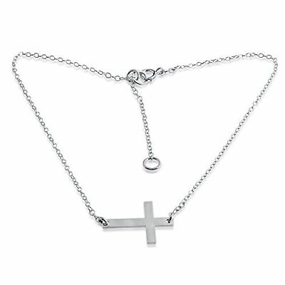 #ad Azaggi 925 Sterling Silver Sideways Cross Charm Anklet Bracelet Religious Symbol $64.39
