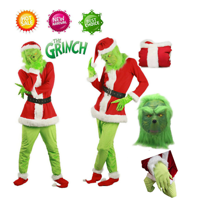 #ad Christmas Adult Santa Grinch Costume 7Pcs $53.10
