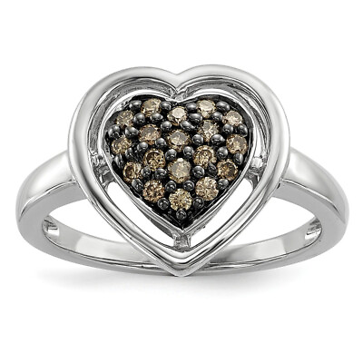 #ad Sterling Silver Champagne Diamond Heart Ring QR5149 $156.99